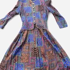 Lady Carol of New York VTG Women’s 2-Piece Dress Set, Bold Geometric Sz14 (M/L)